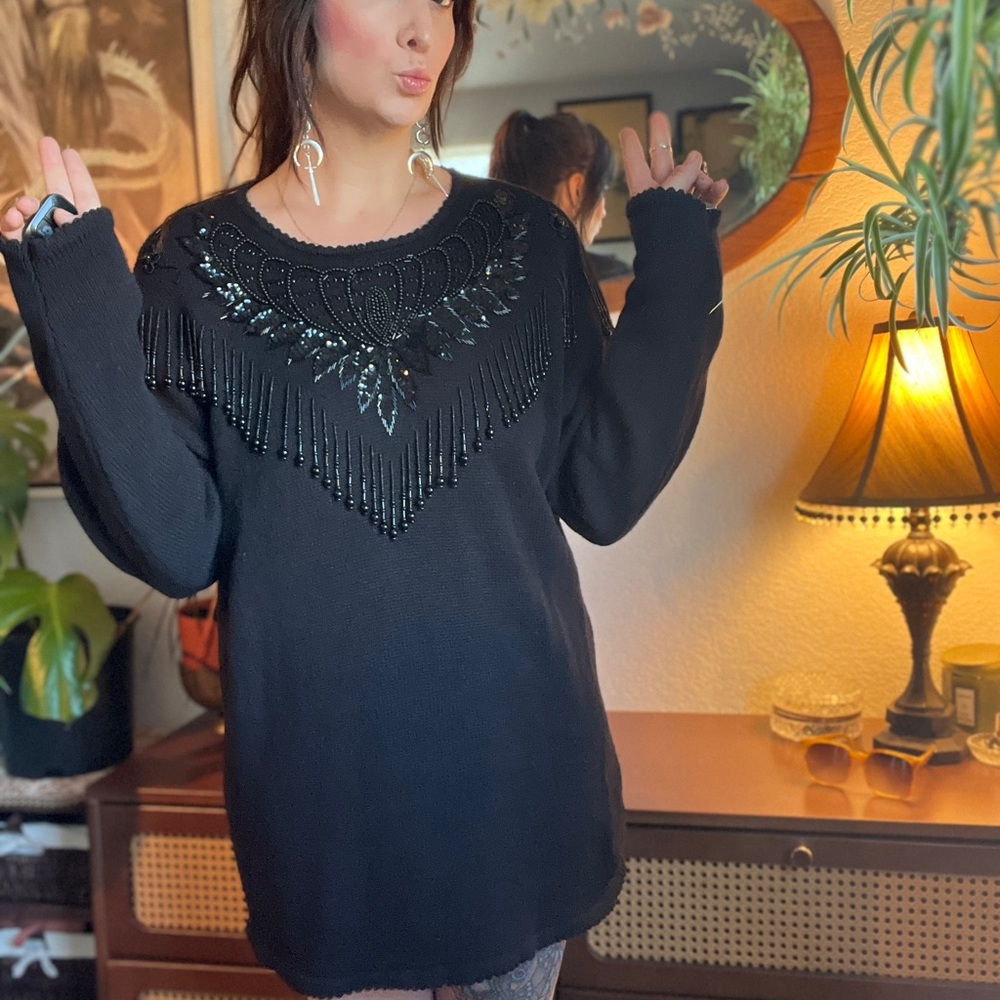 Elegant Black Beaded Sweater - Picture 2 of 4